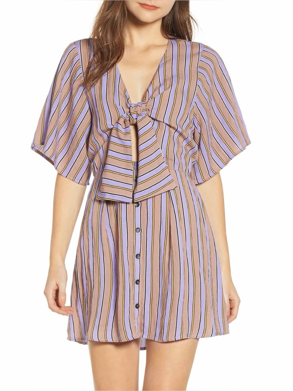 Moon River Stripe Tie Front Mini Dress